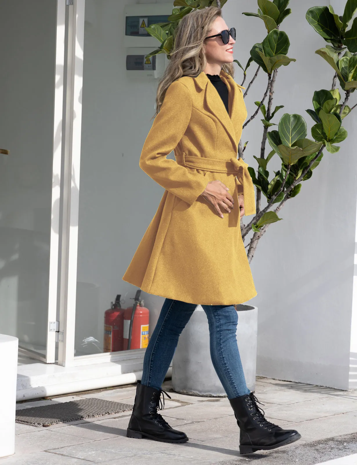 Lapel Collar Overcoat with Belt One-Button A-Line Coat