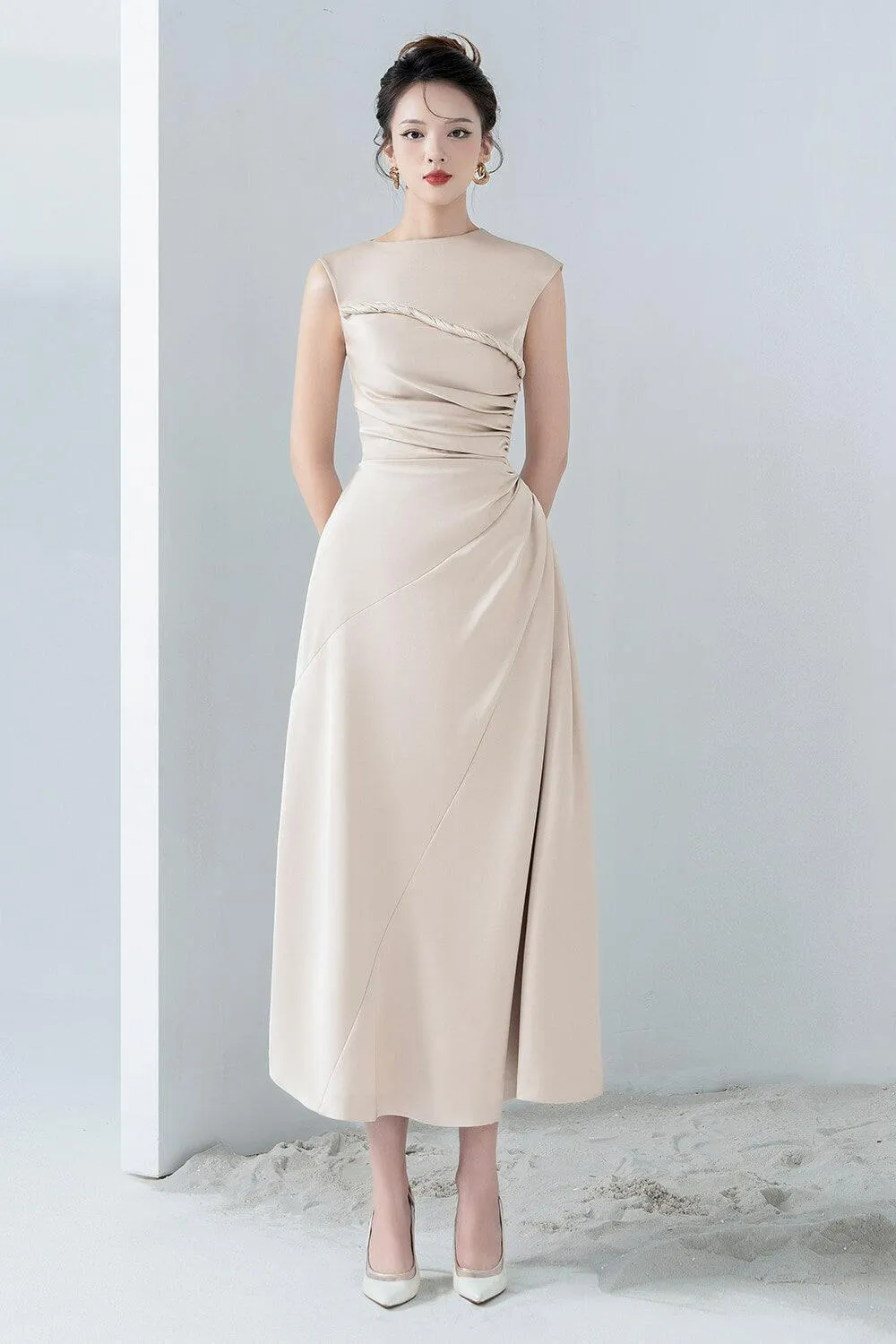 Lexie A-line Draped Silk Blend Midi Dress