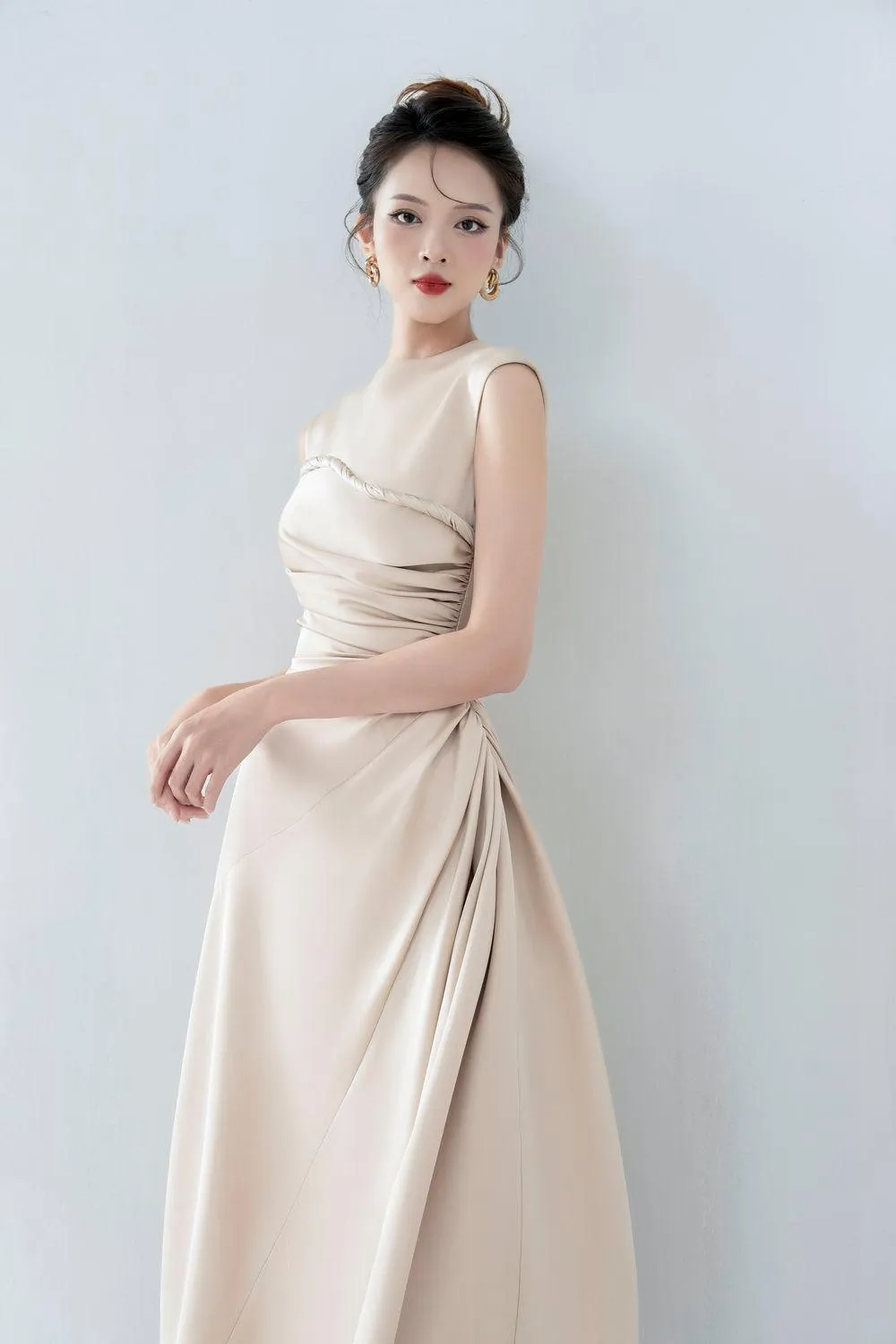 Lexie A-line Draped Silk Blend Midi Dress