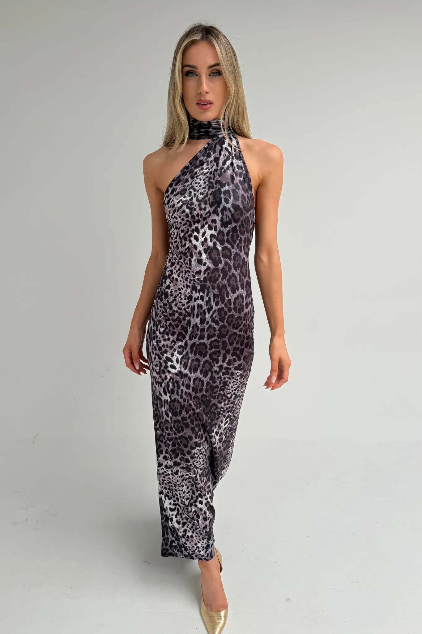 Lynne Halter Neck Dress In Leopard Print