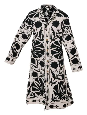 MALIKA COAT - Suzani Embroidery BLACK & WHITE