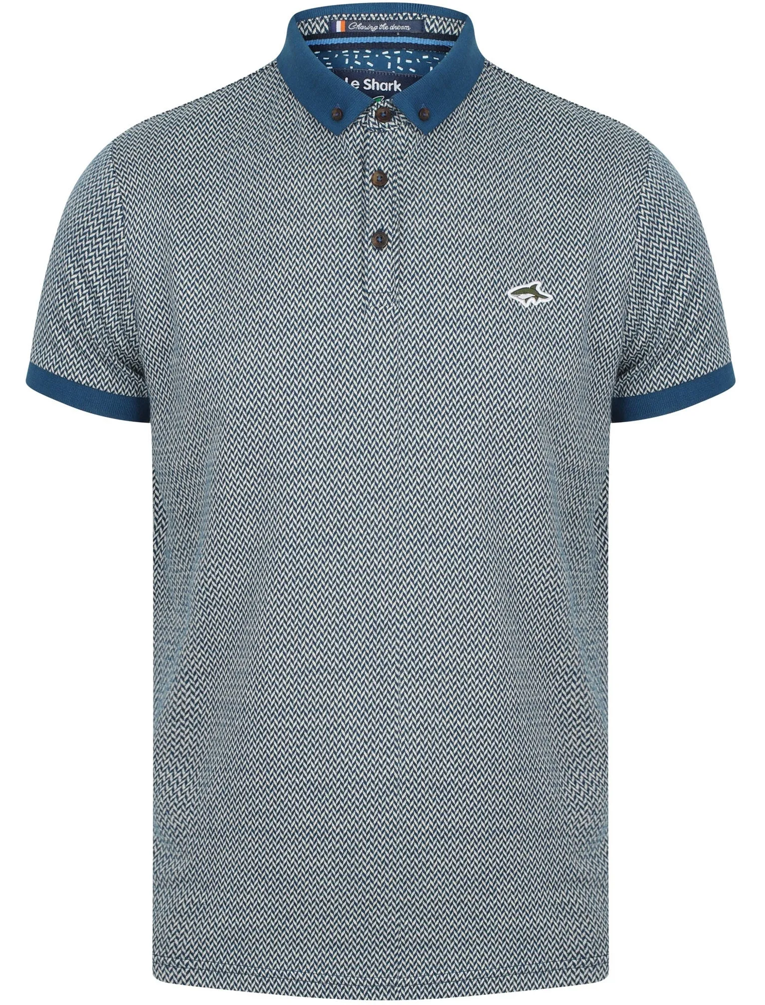 Malvern Jacquard Jersey Polo Shirt In Teal Blue - Le Shark