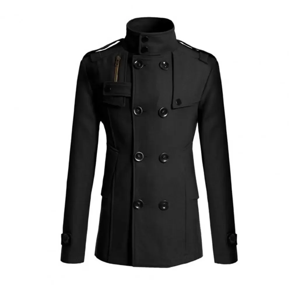 Men Windbreaker Coat Solid Color Double-breasted Wool Overcoat Formal Business Winter Outer Jacket Casual Wear Clothing For Work