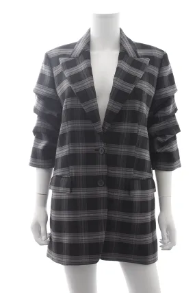 Michael Kors Collection Check Wool Gathered-Sleeve Blazer