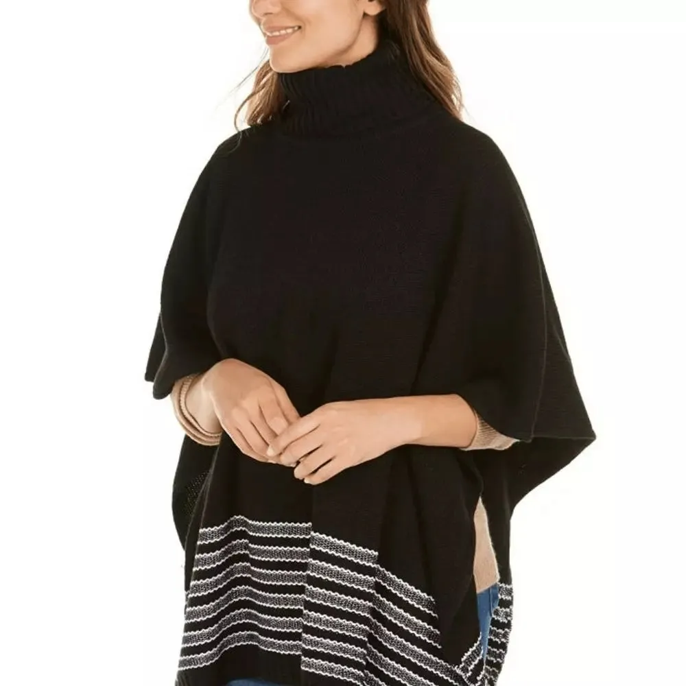 Michael Kors Womens Textured Metallic Stripe Poncho Black Size Regular