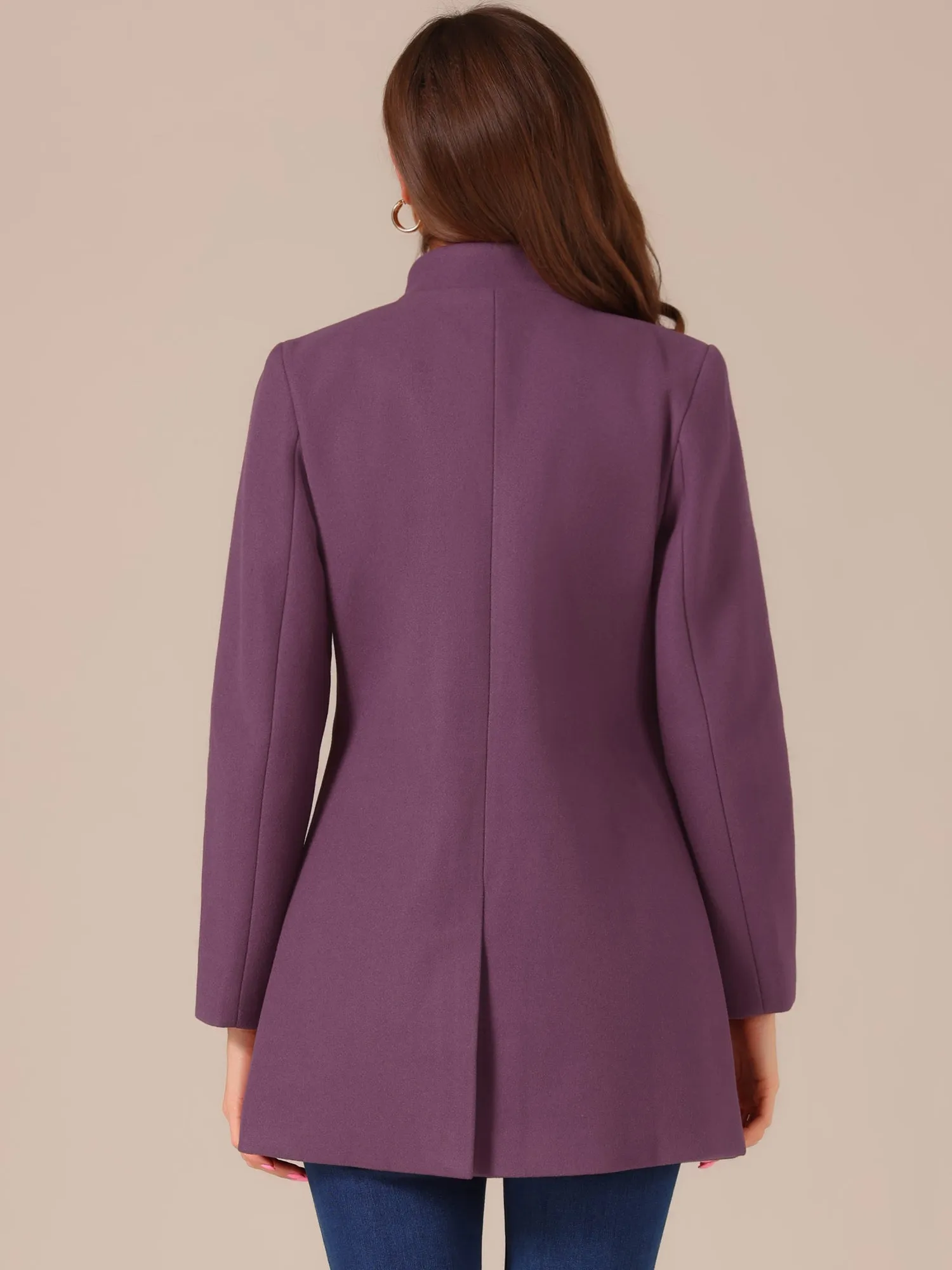 Mid-thigh Stand Collar Single Breasted Long Coat