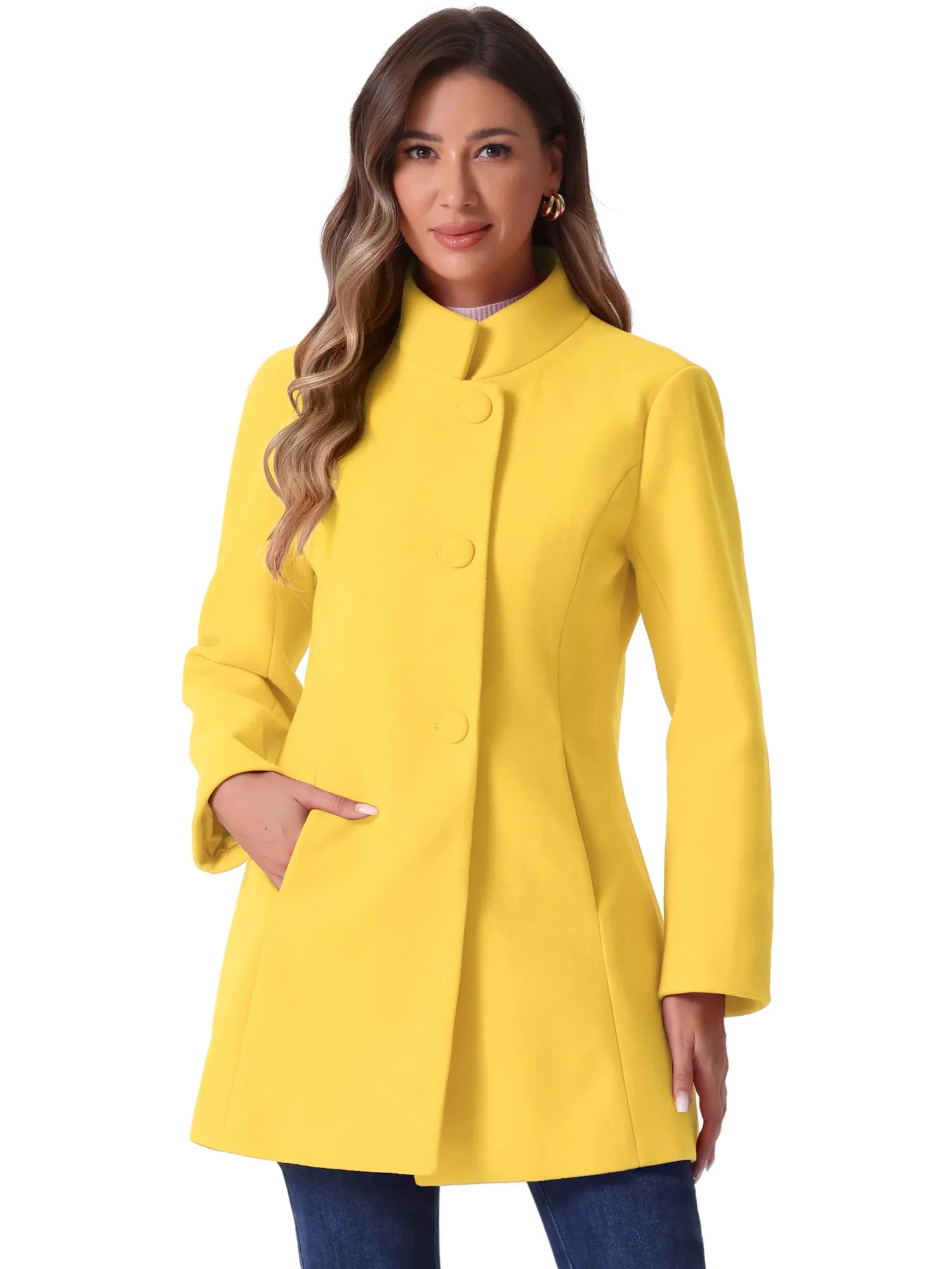 Mid-thigh Stand Collar Single Breasted Long Coat