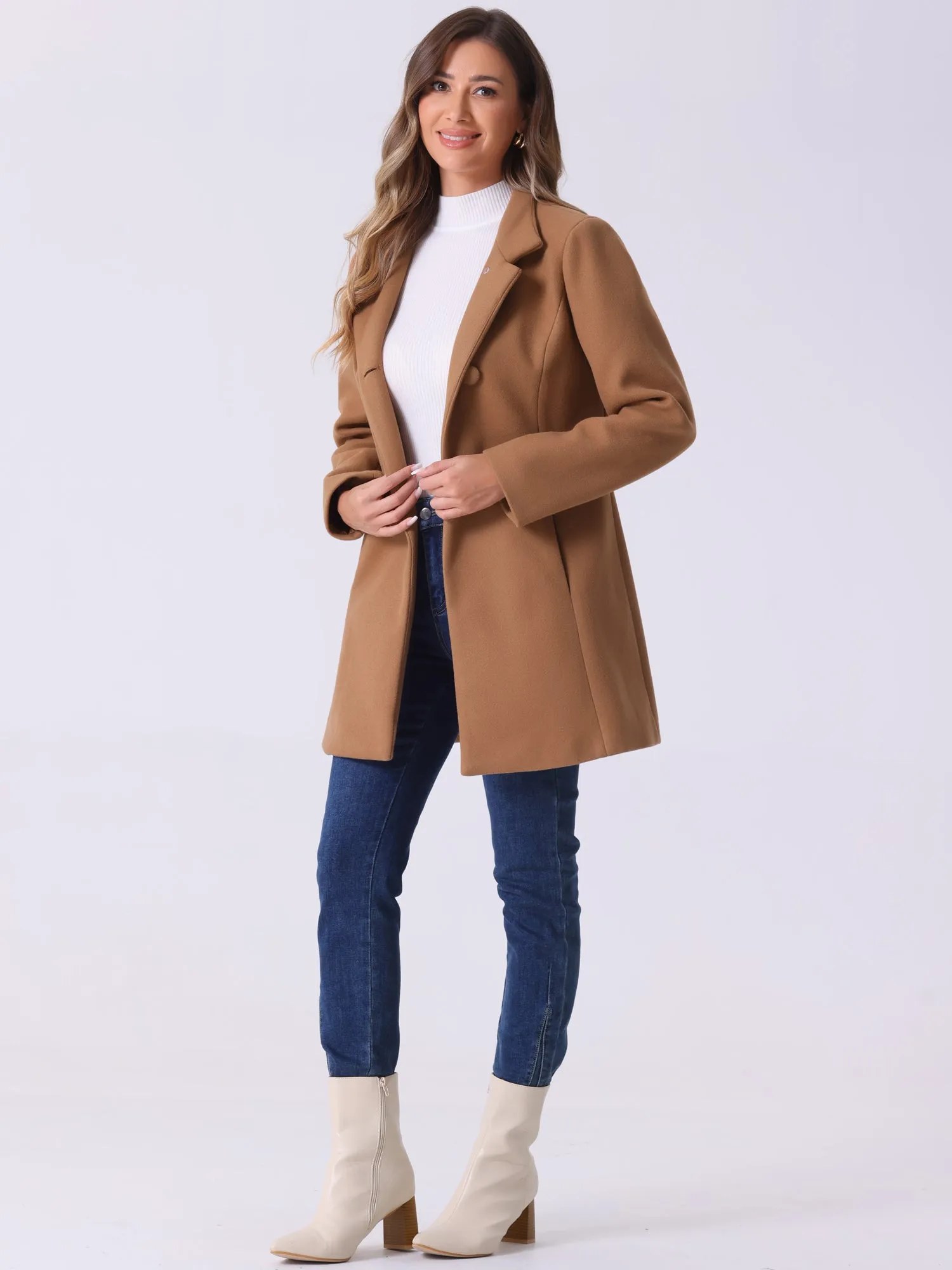 Mid-thigh Stand Collar Single Breasted Long Coat