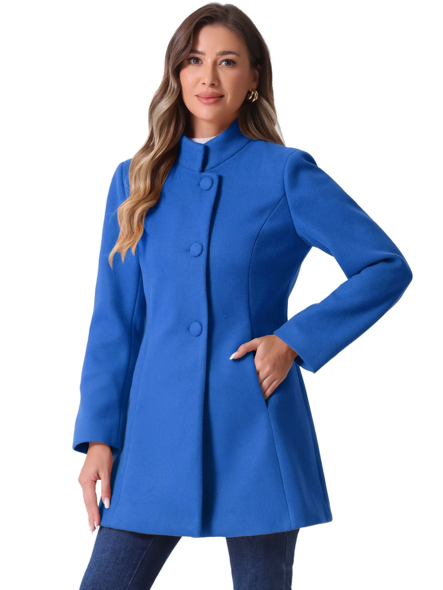 Mid-thigh Stand Collar Single Breasted Long Coat