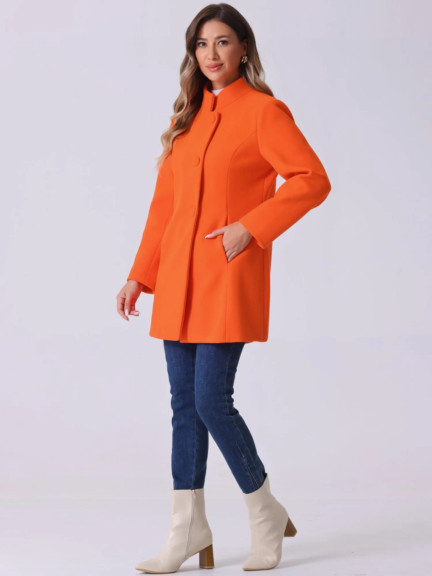 Mid-thigh Stand Collar Single Breasted Long Coat