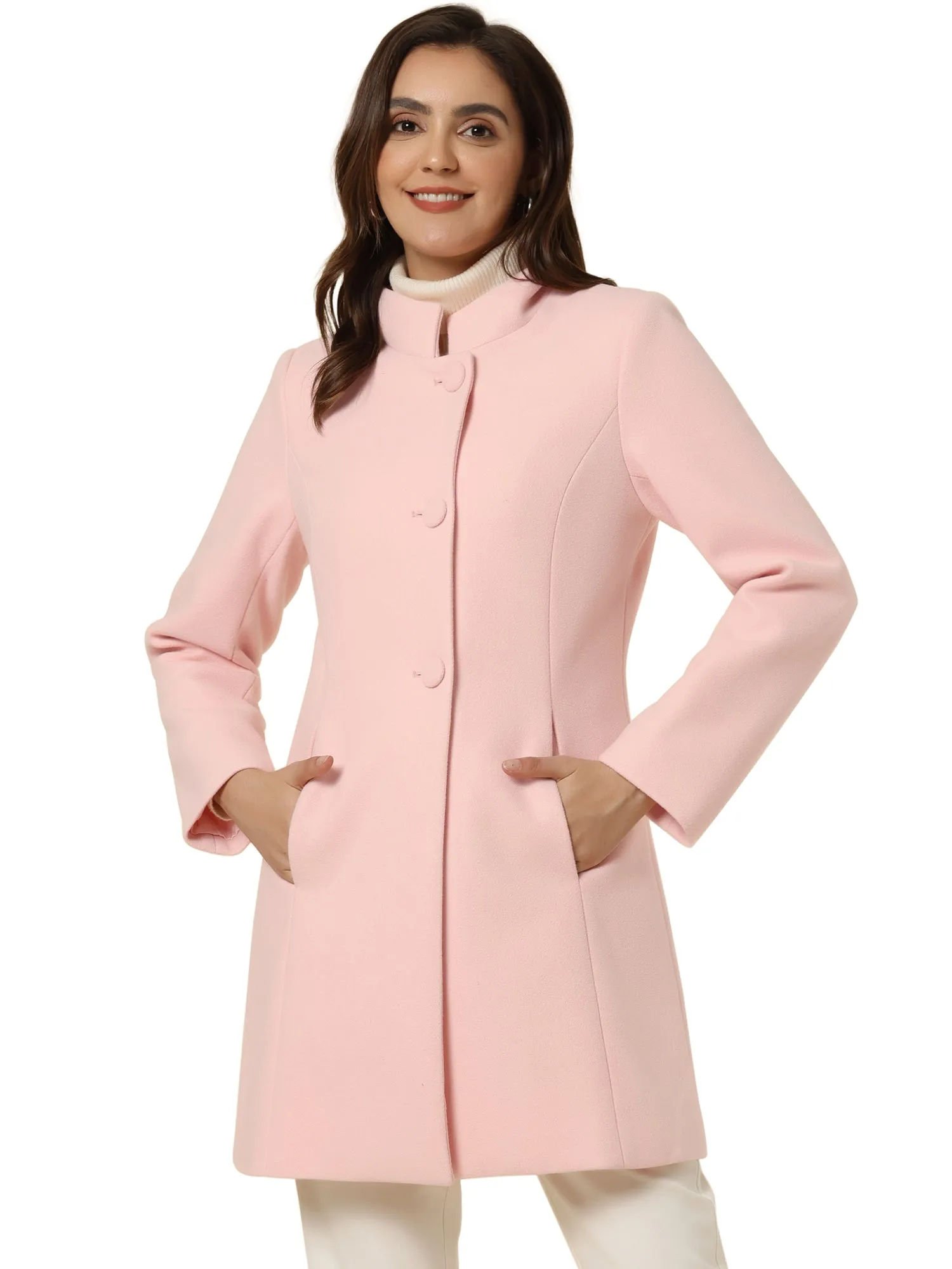 Mid-thigh Stand Collar Single Breasted Long Coat