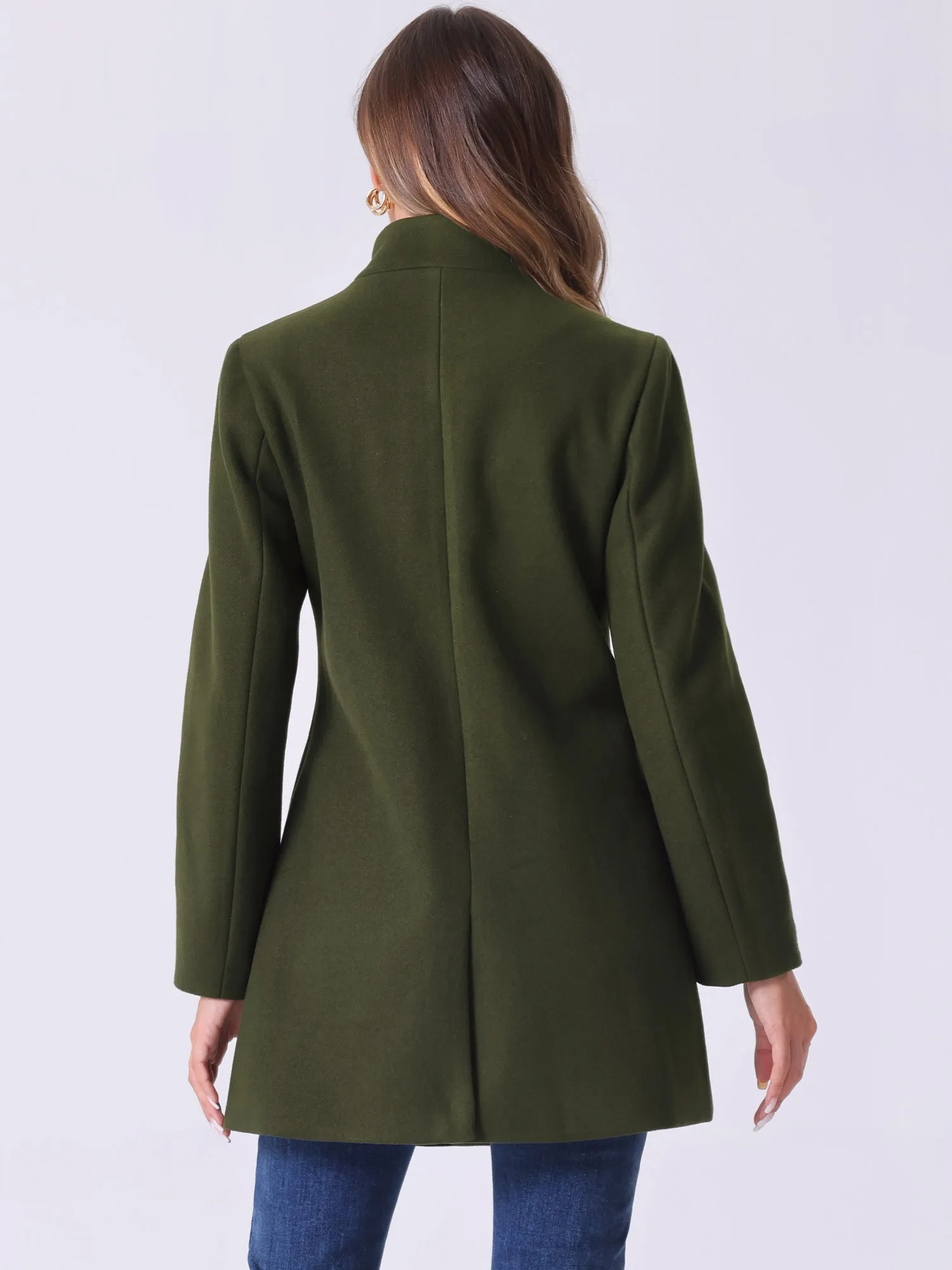 Mid-thigh Stand Collar Single Breasted Long Coat