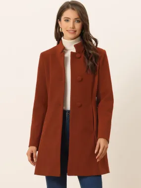 Mid-thigh Stand Collar Single Breasted Long Coat