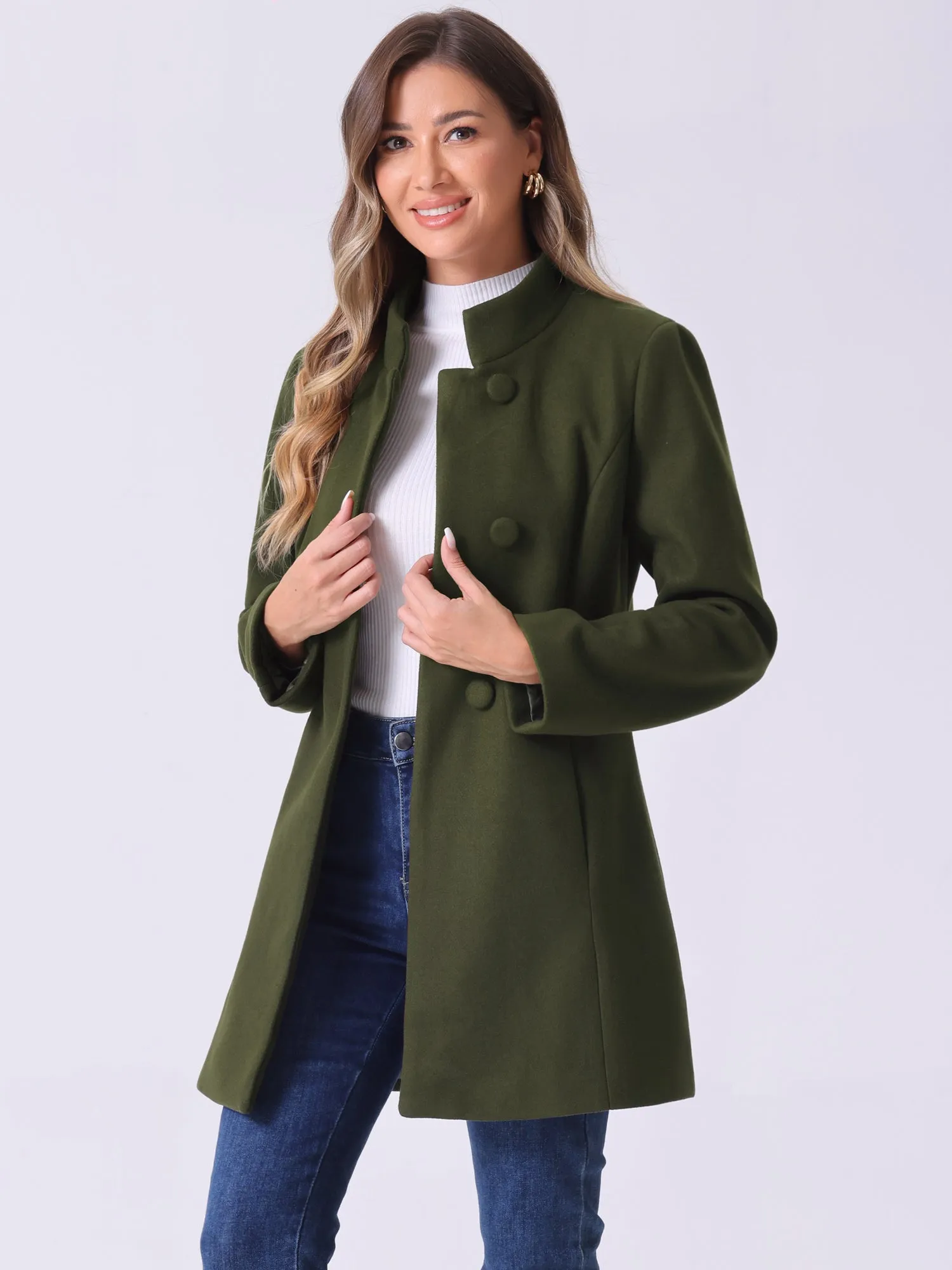 Mid-thigh Stand Collar Single Breasted Long Coat