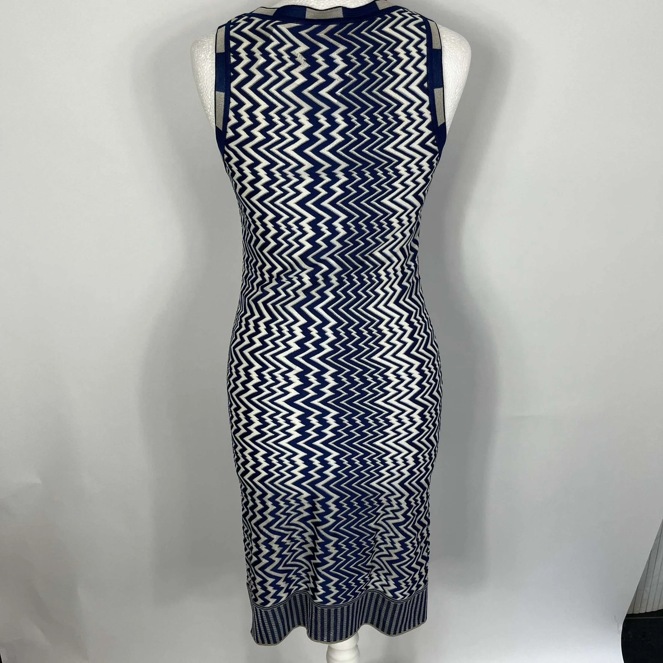 Missoni Royal Blue & Ivory Zigzag Knit Shift Dress XXS