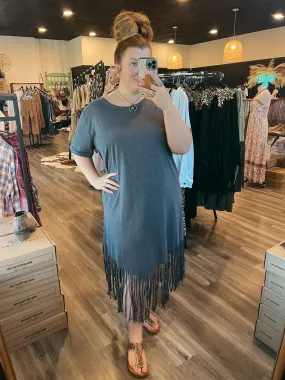 Olivia Fringe Dress - Slate Grey