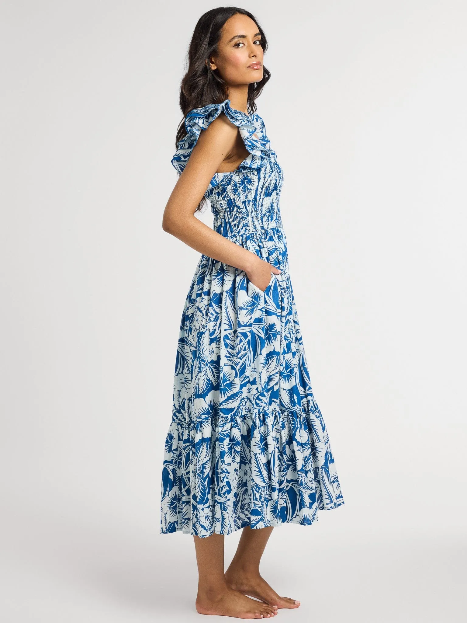 Olympia Dress in Blue Hibiscus