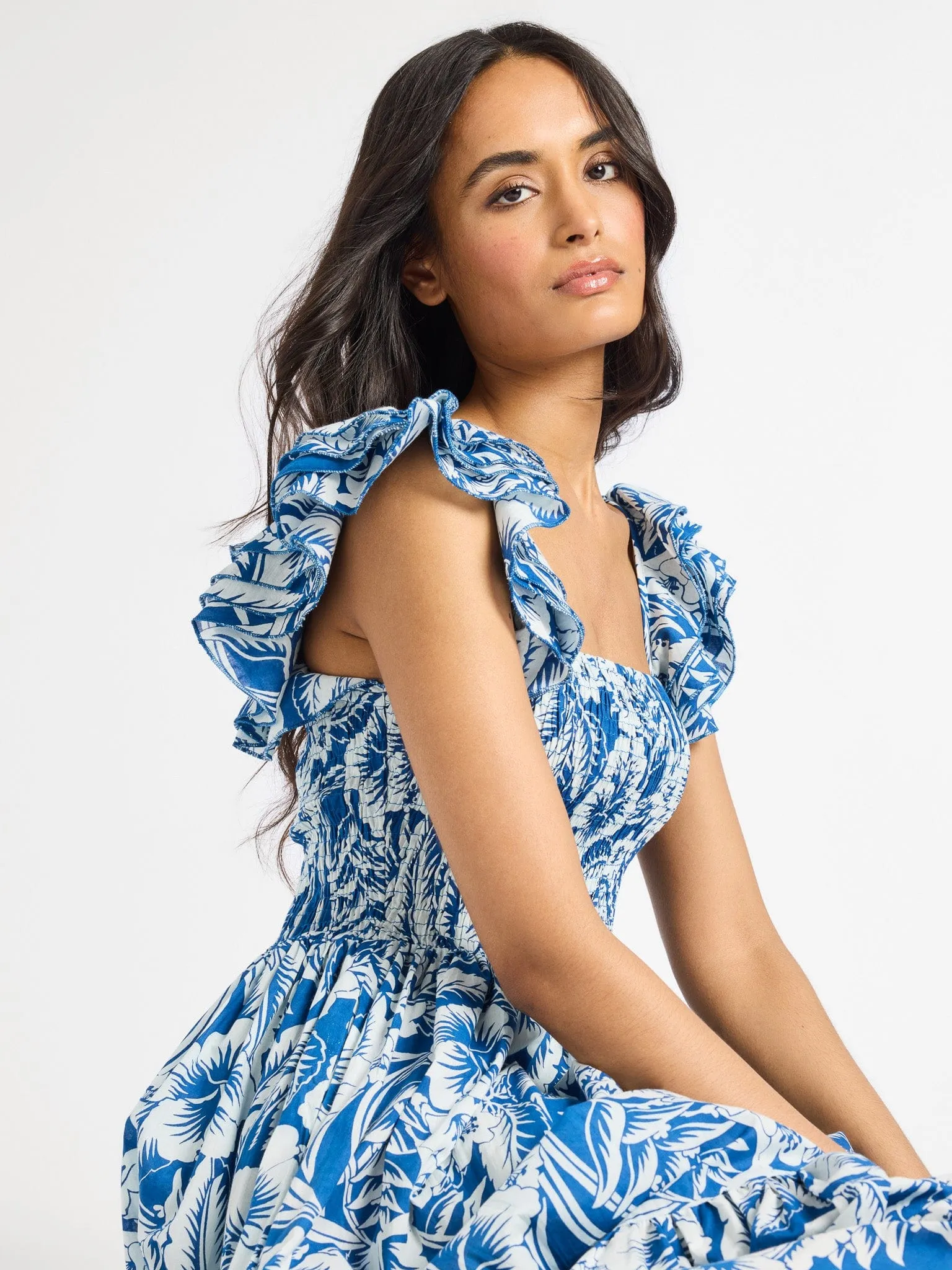 Olympia Dress in Blue Hibiscus