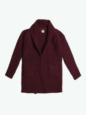 Oversized Shawl Collar Wool Blend Cardigan Burgundy