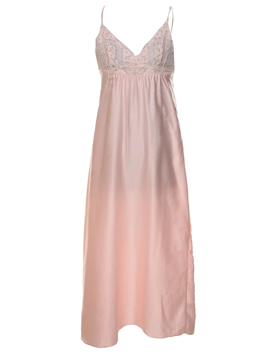 Pale Pink Lace Trim Slip Dress - XS