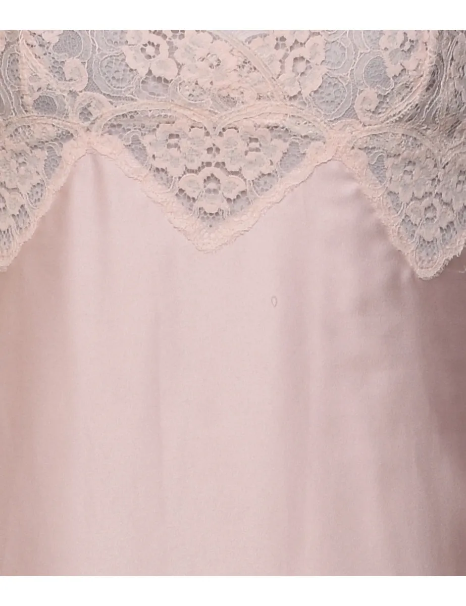 Pale Pink Lace Trim Slip Dress - XS