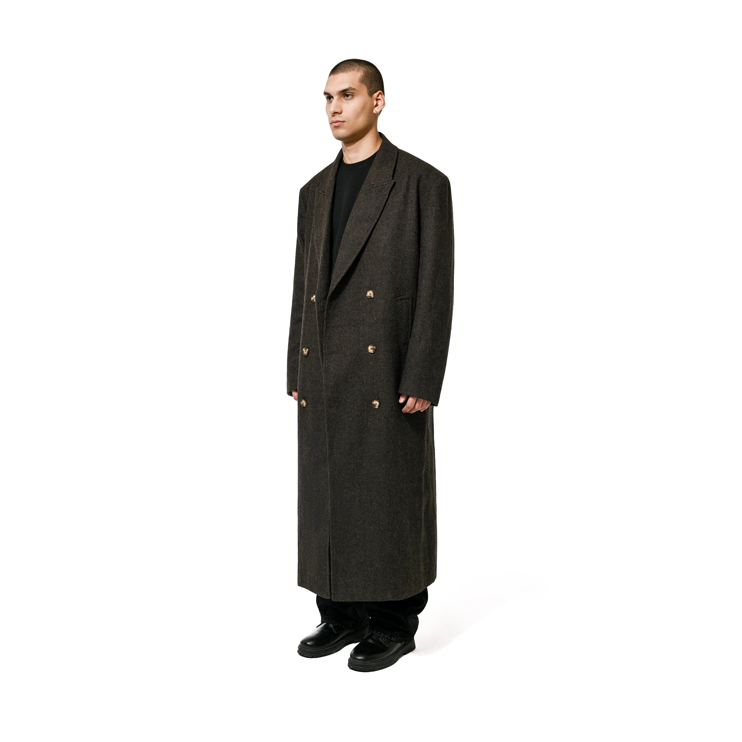 PEAK LAPEL COAT - BROWN