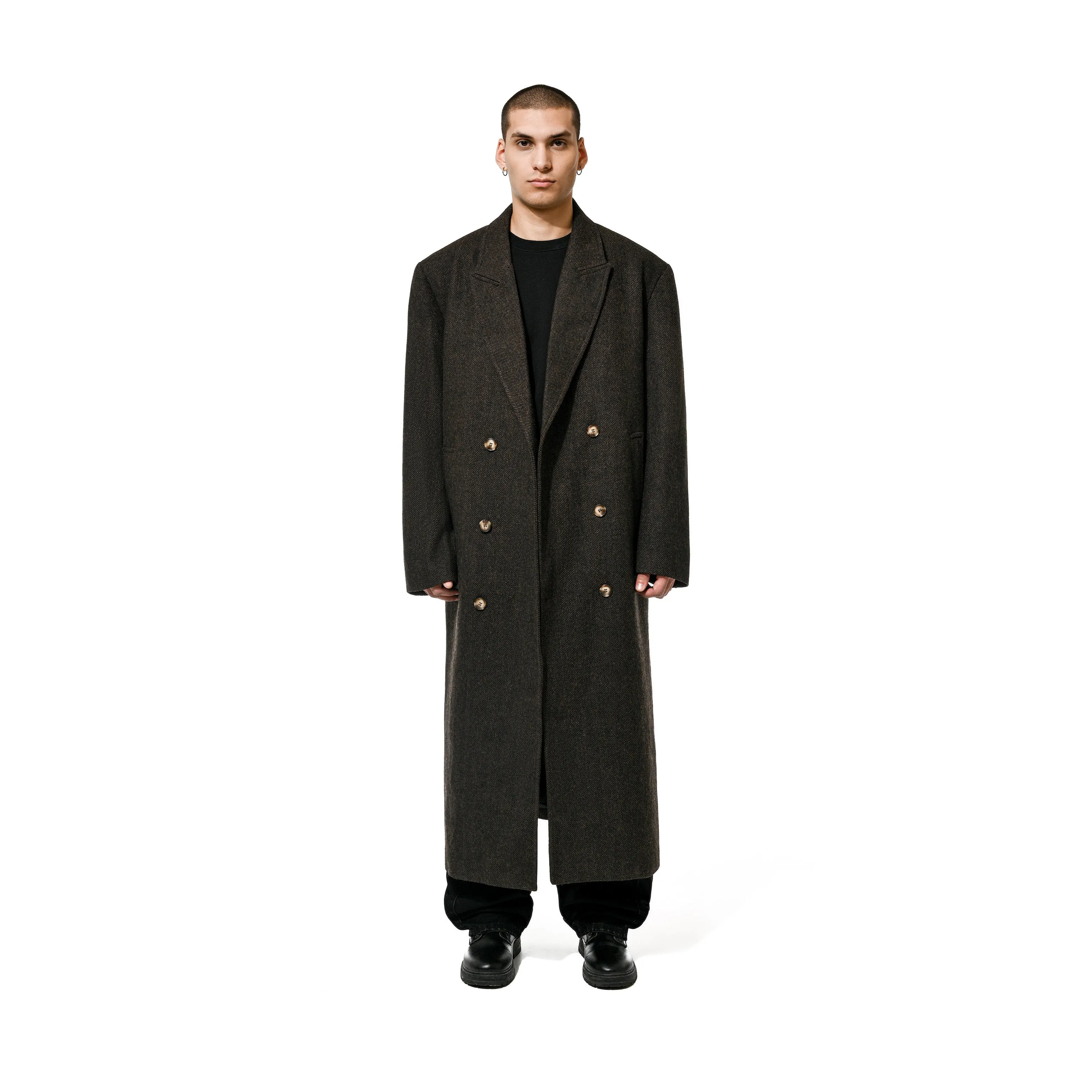 PEAK LAPEL COAT - BROWN