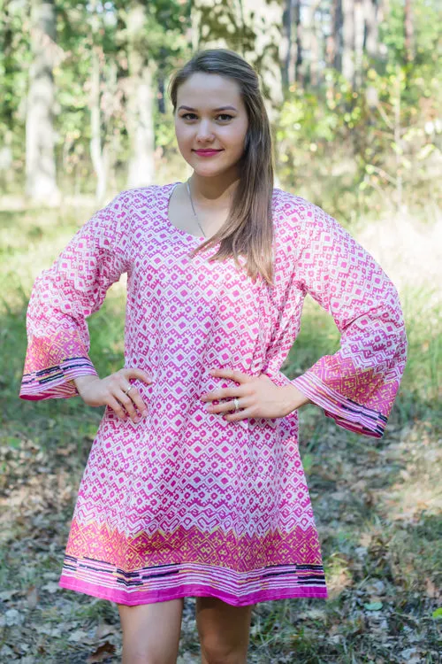 Pink Bella Tunic Style Caftan in Geometric Chevron Pattern