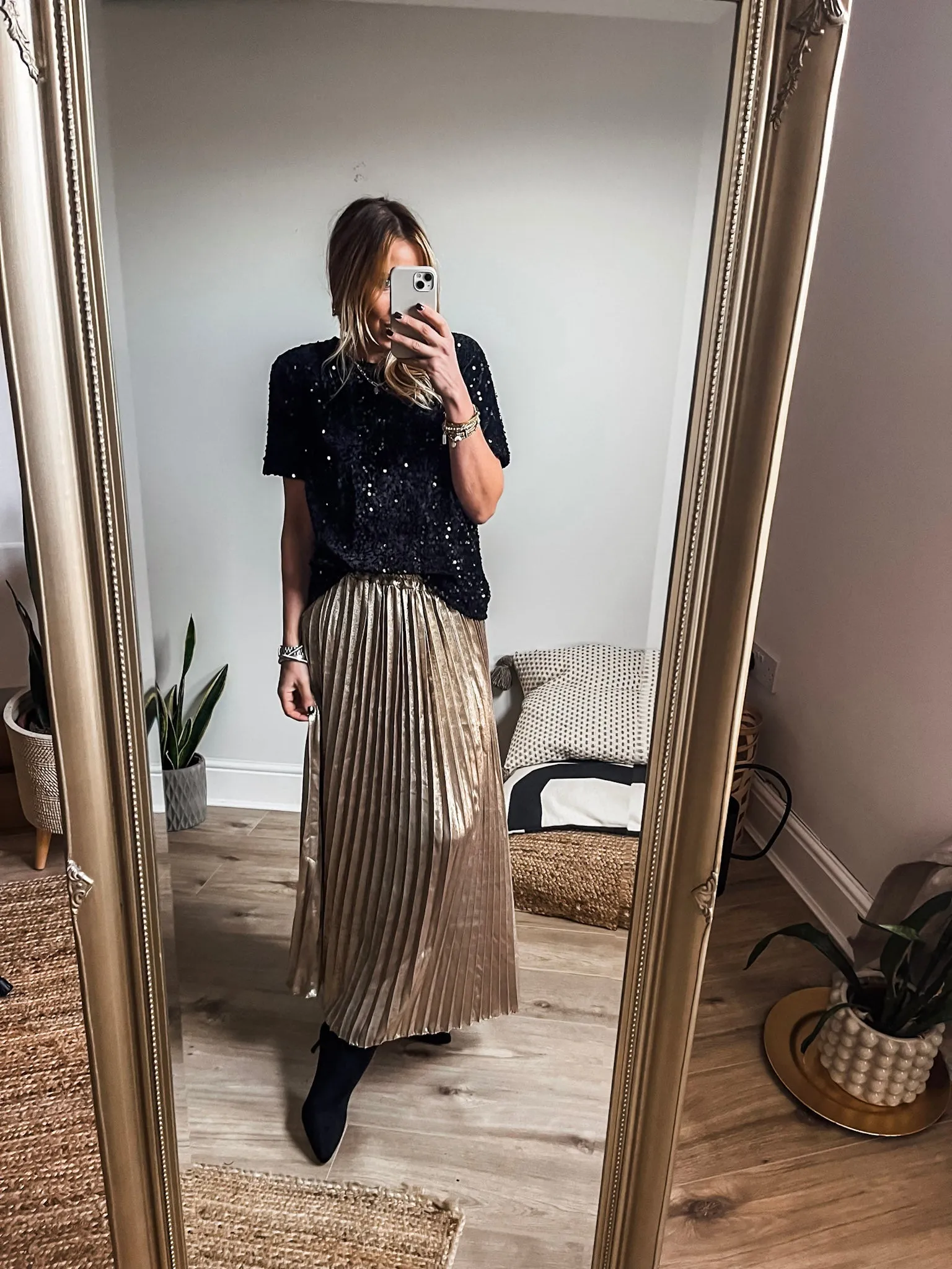 Pleated Metallic Skirt