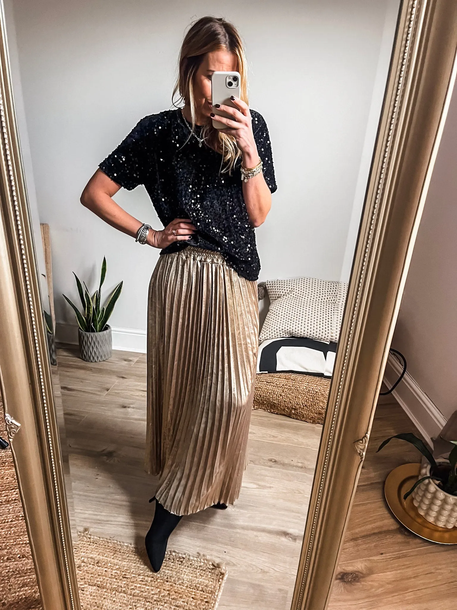 Pleated Metallic Skirt