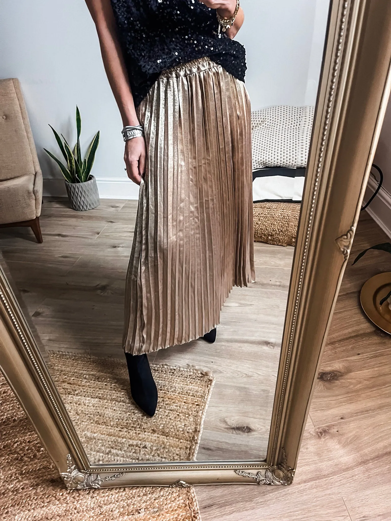 Pleated Metallic Skirt