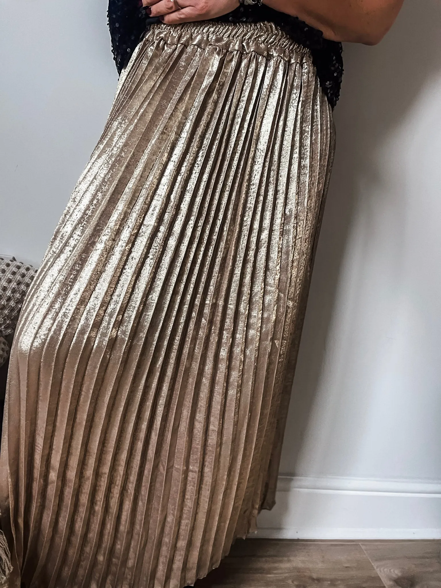 Pleated Metallic Skirt