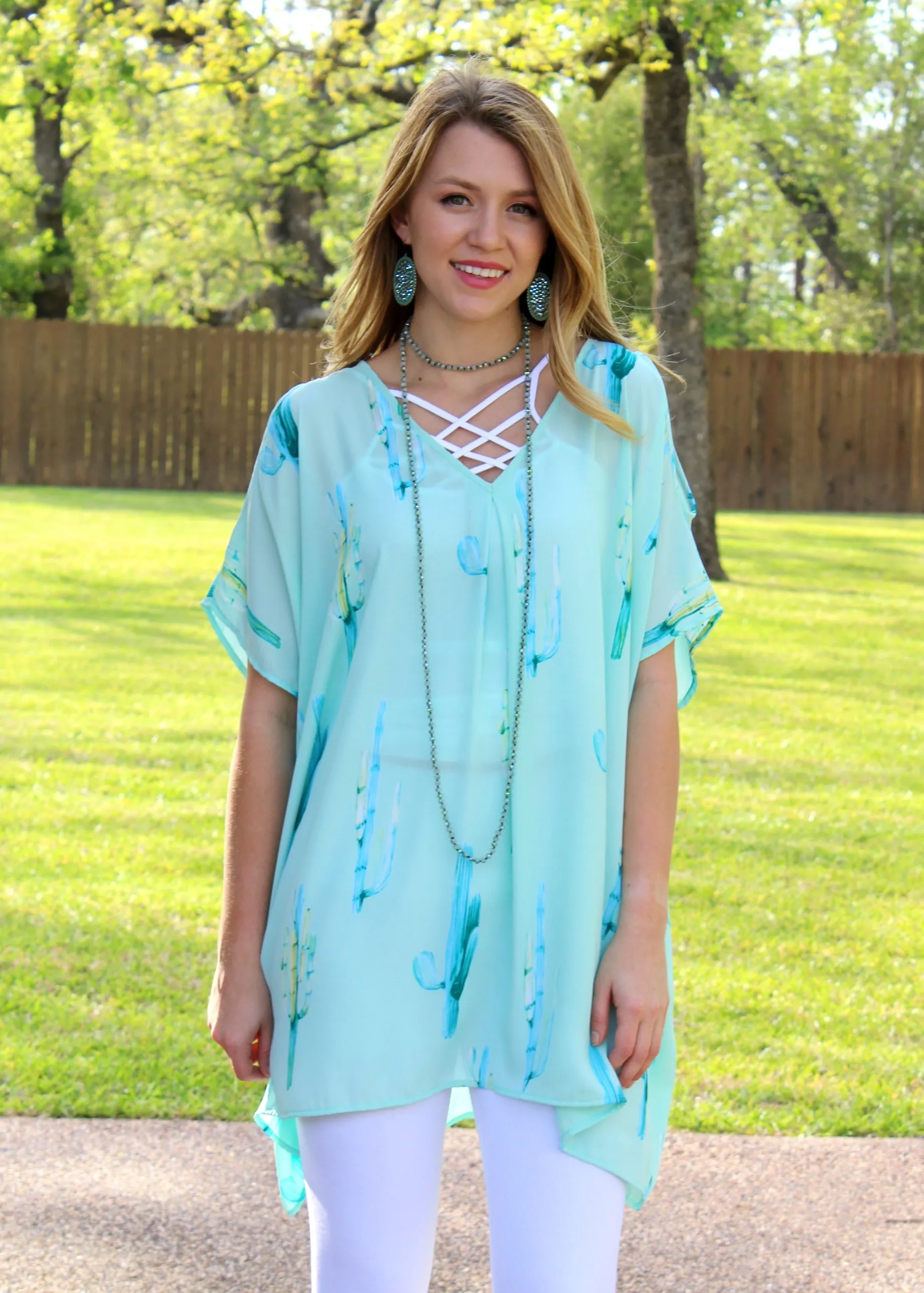 Pretty Little Thing Cactus Sheer Open Shoulder Tunic in Mint