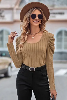 Puff Sleeve Round Neck T-Shirt