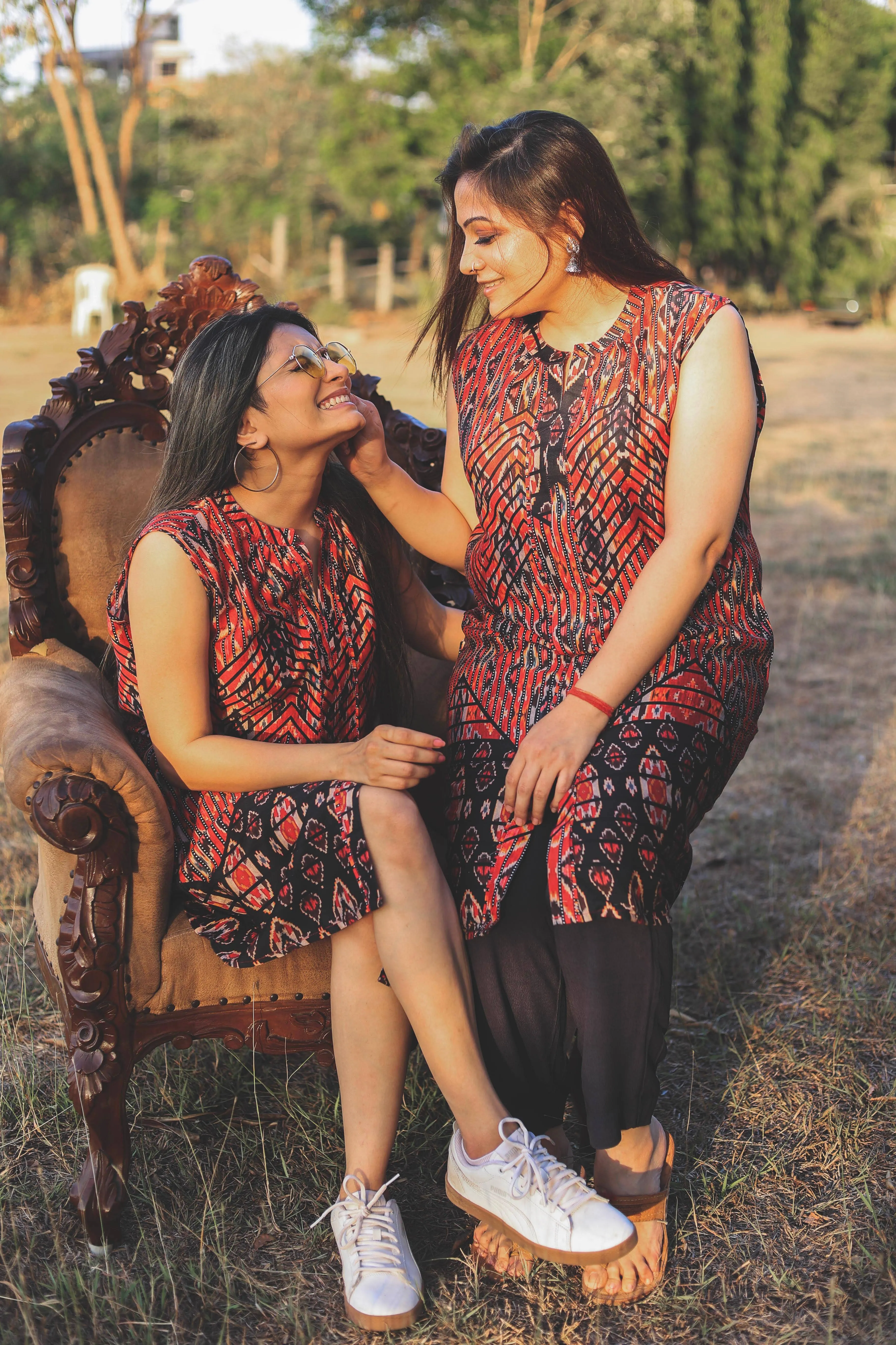 Red Geomentric Print Tunic Dress