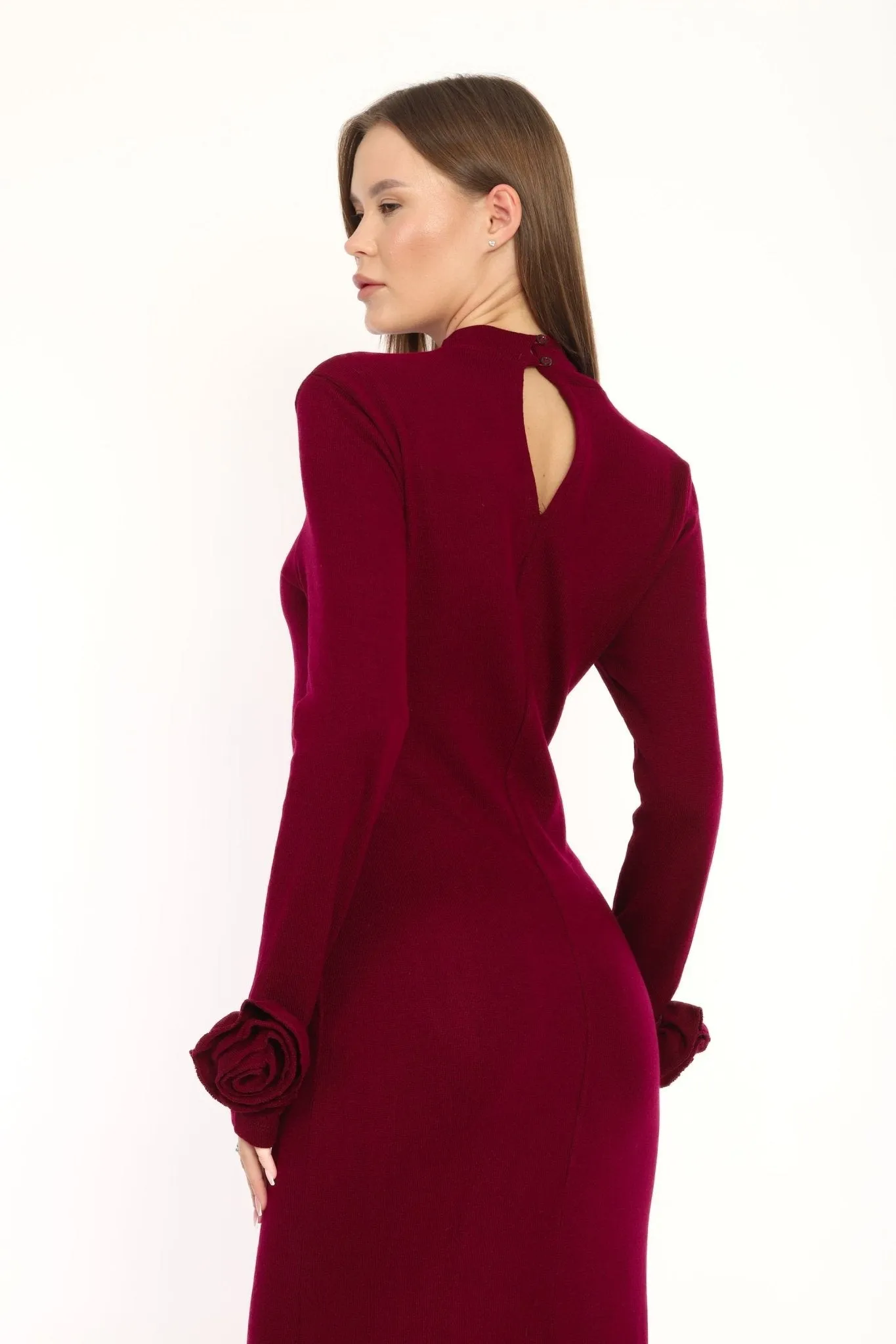 Rose Sleeve Knit Dress Burgundy