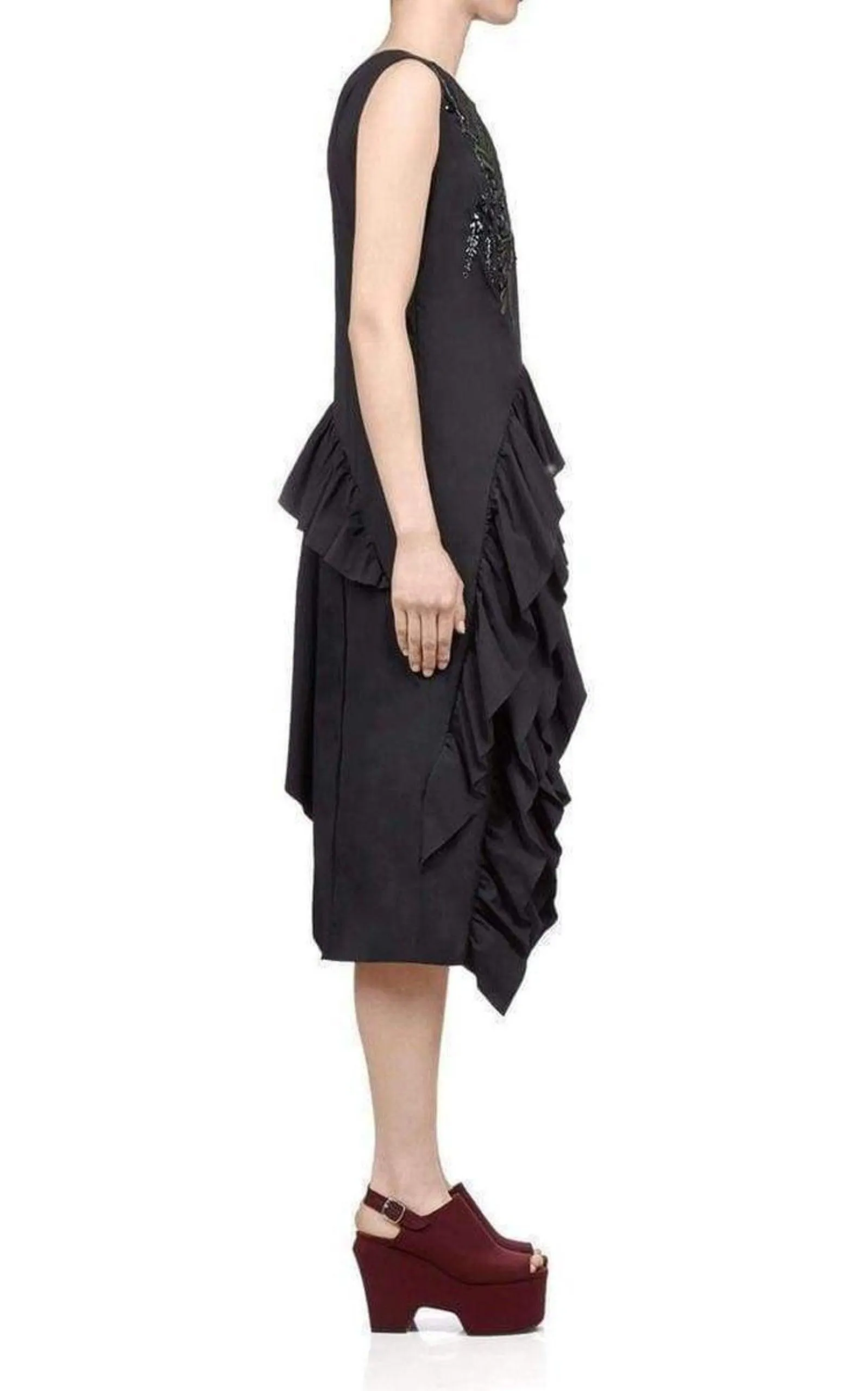 Sequinned Asymmetric Ruffle Cotton Dress