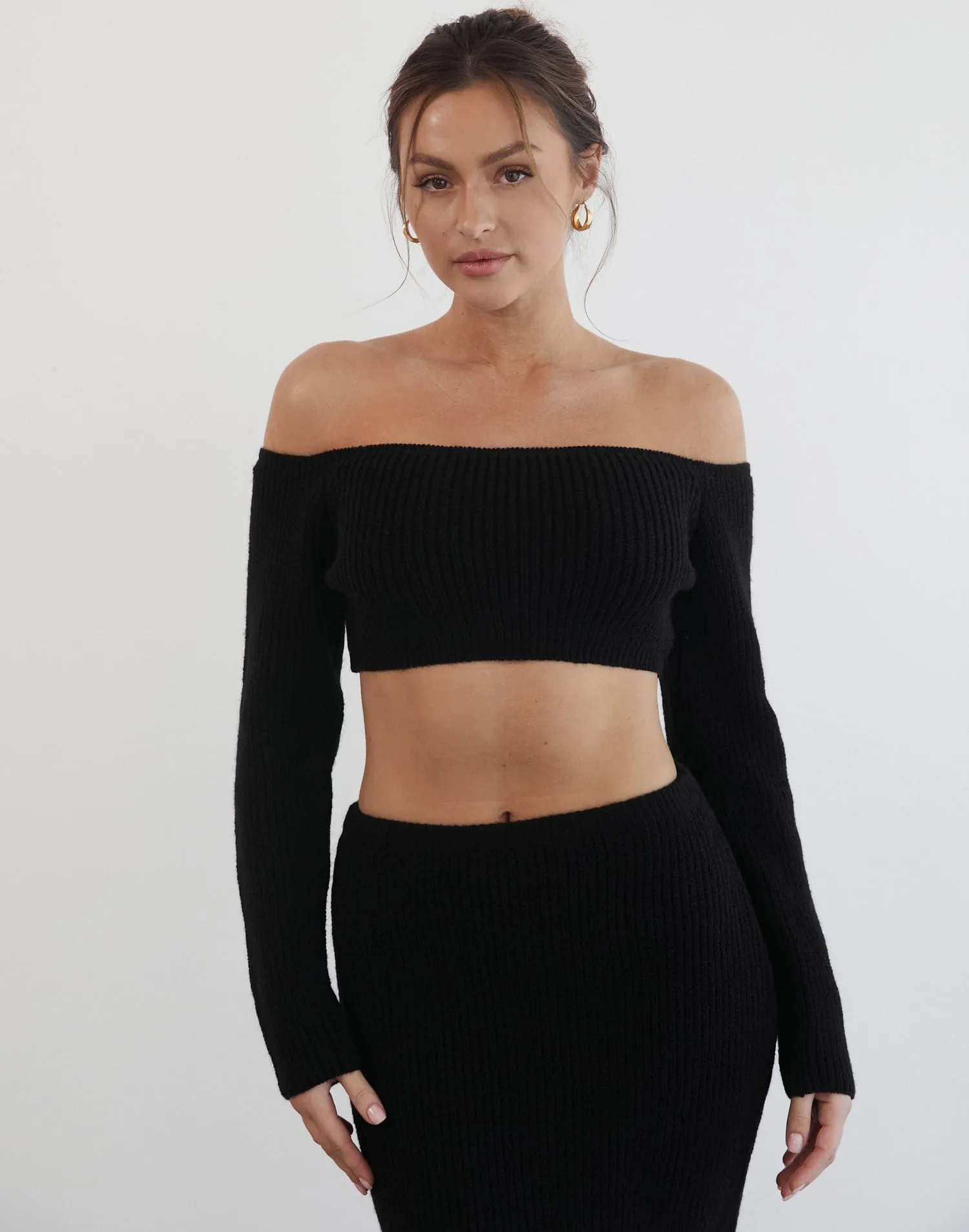 Sharna Long Sleeve Knit Top (Black)