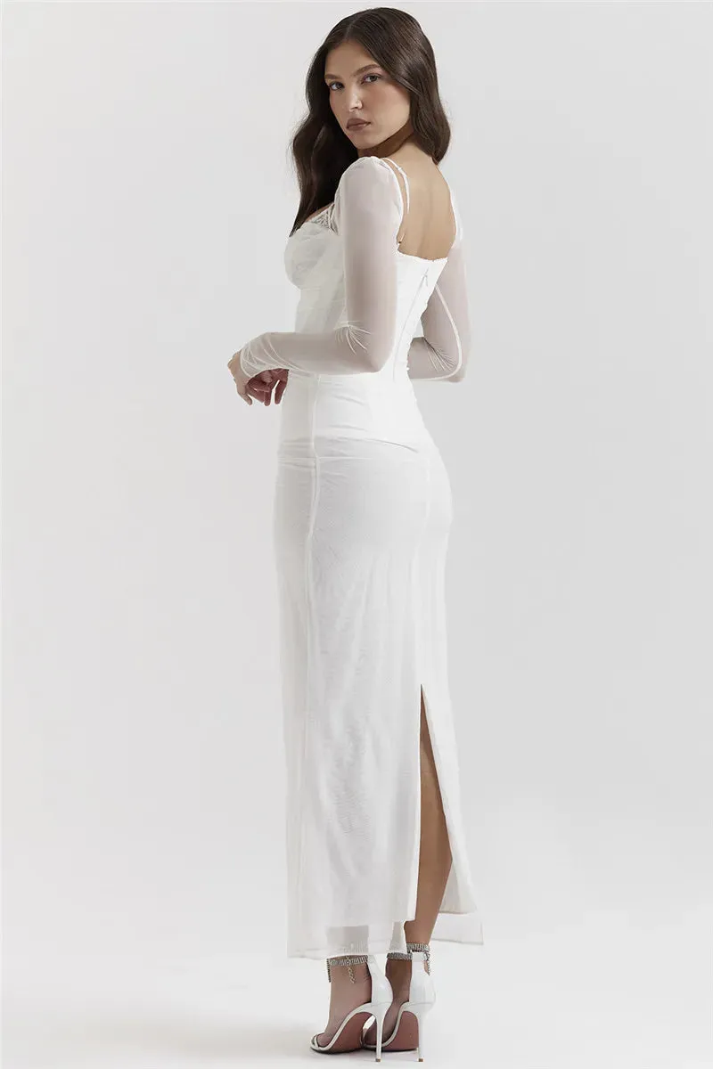 Sheer Long Sleeve Charming Bodycon Maxi Dress