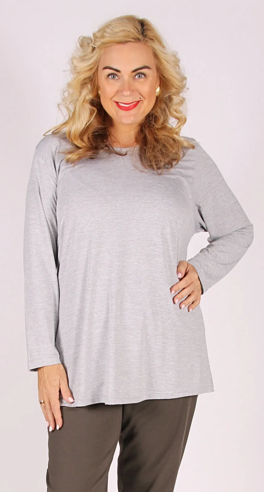 Soft Knit Crew Neck Top Light Grey