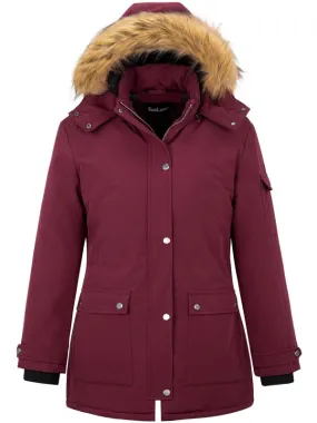 Soularge Women's Plus Size Waterproof Winter Puffer Coat with Faux fur Hood