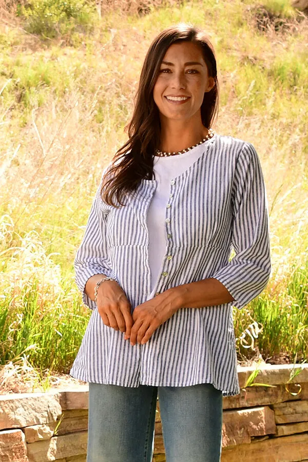 striped button front tunic