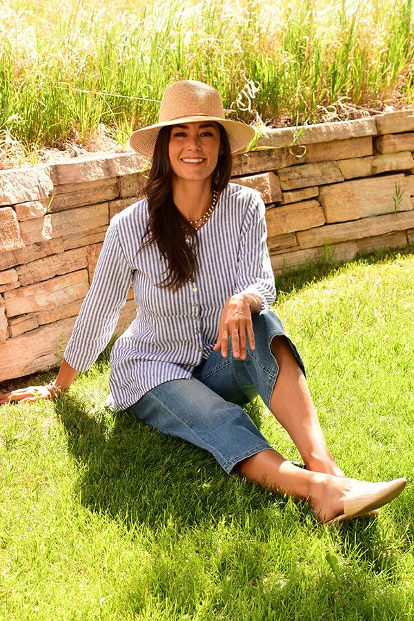 striped button front tunic