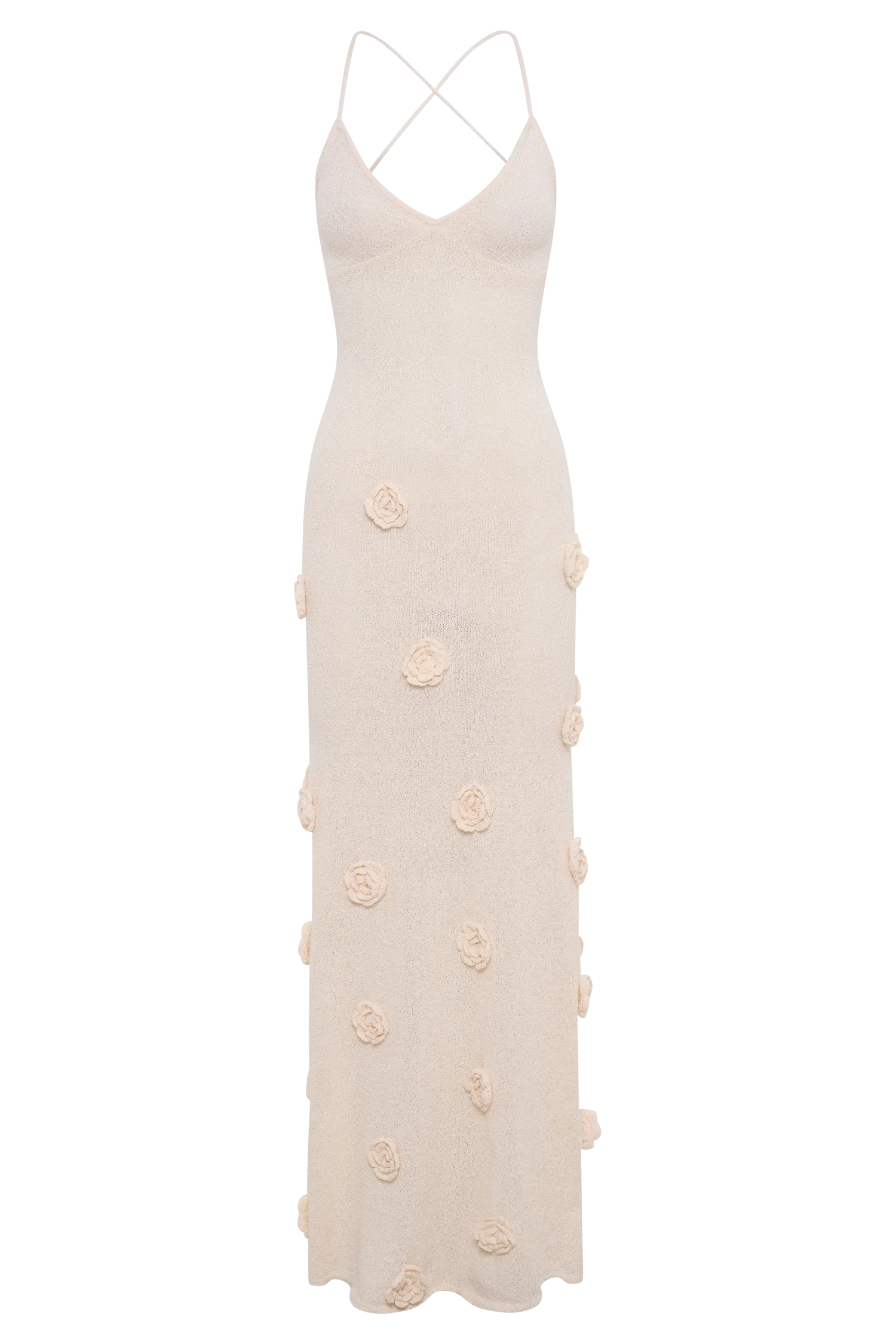 Suki Knit Maxi Dress With Flowers - Nude