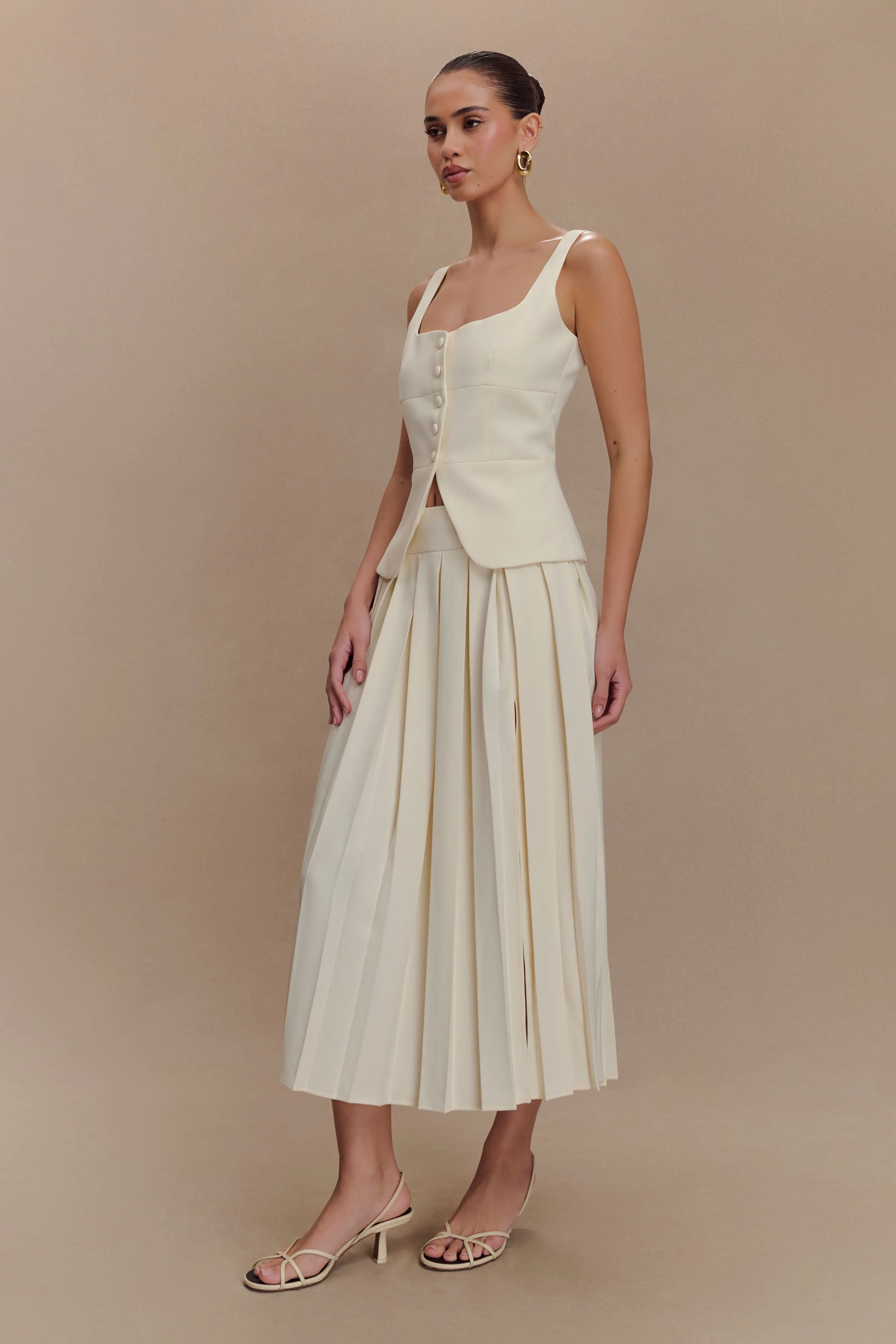 Sunny Pleated Midi Skirt - Ivory