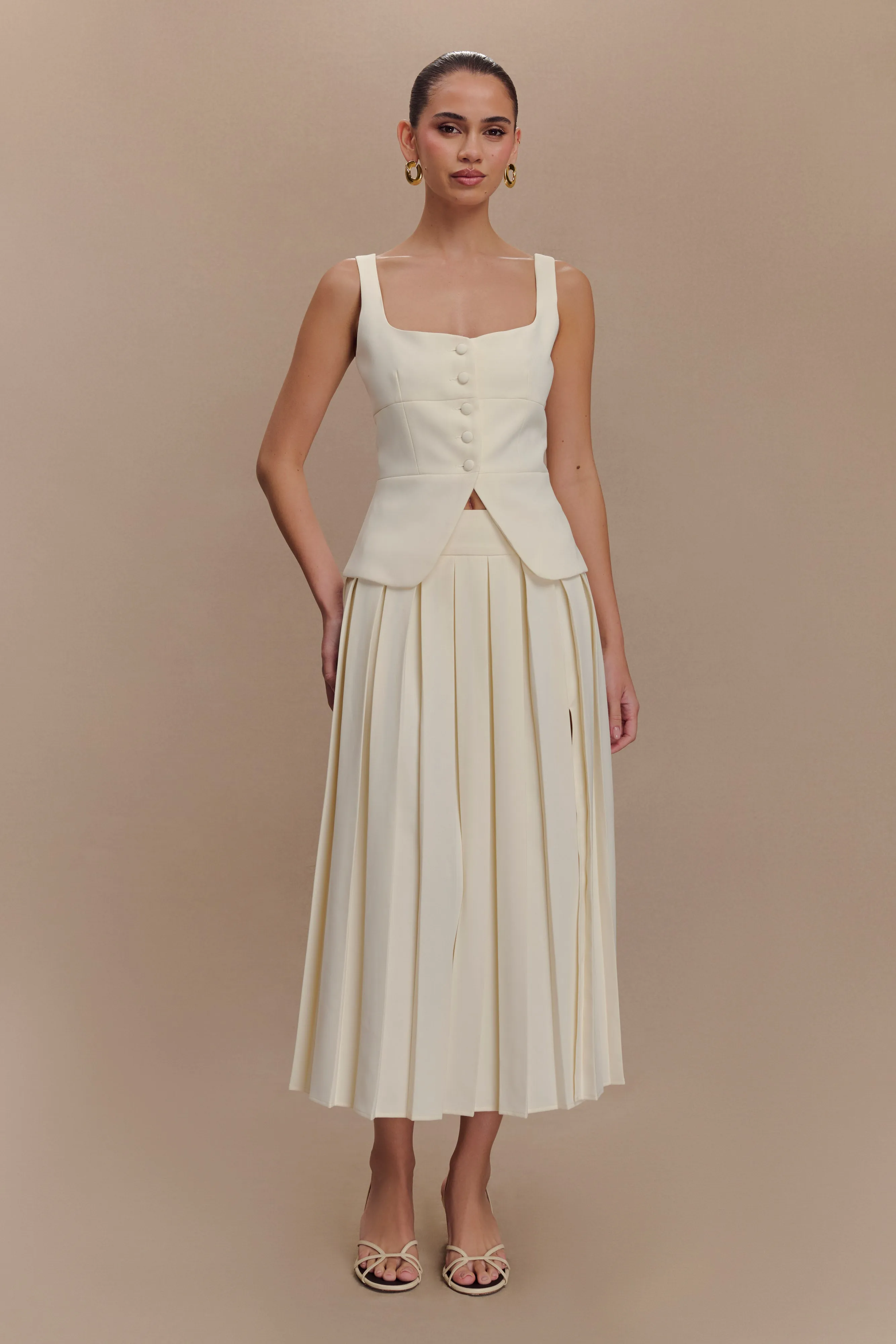 Sunny Pleated Midi Skirt - Ivory