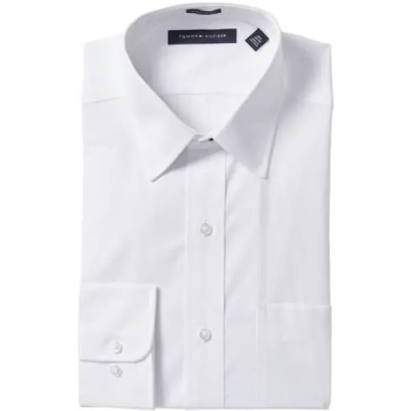 TOMMY HILFIGER Men's regular fit stretch wrinkle free Dress Shirt white