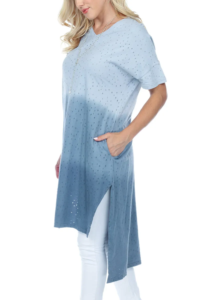 Tunic Top High Low Ombre Holes