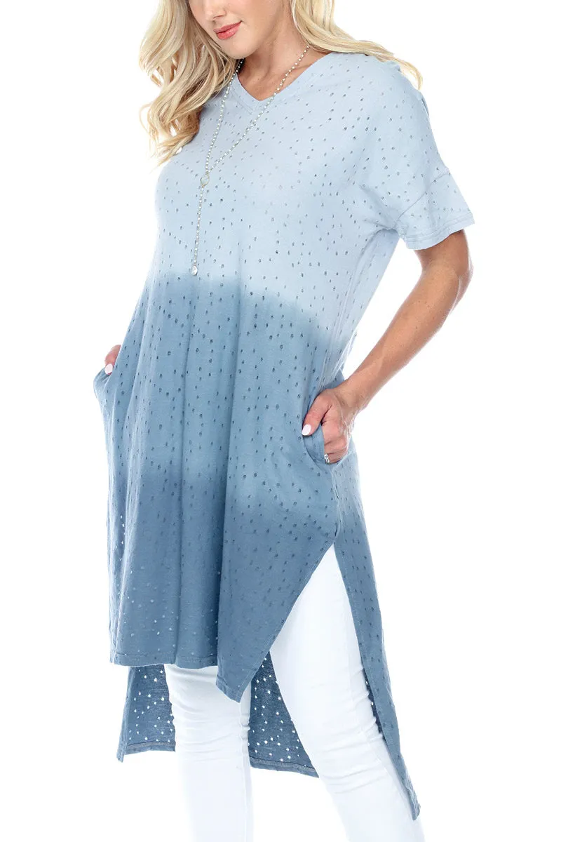 Tunic Top High Low Ombre Holes