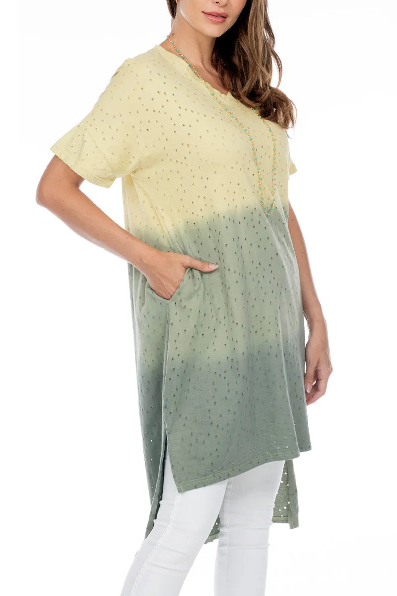 Tunic Top High Low Ombre Holes